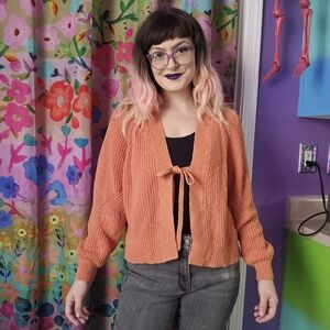 Madewell Orange Eastdale Tie-Front Cardigan Sweater 100% Cotton